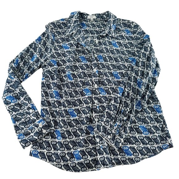 Crown & Ivy Womens Owl Print Button-Up Shirt Size L - Picture 1 of 6